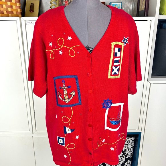 1990's Nautical Cardigan Top - Picture 1 of 7